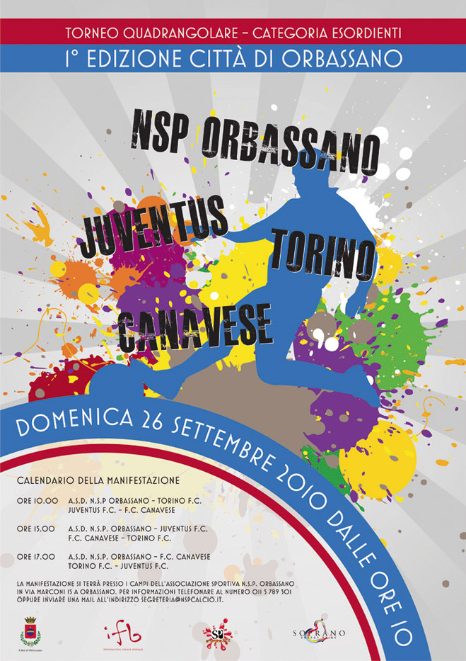 Manifesto del torneo di calcio dell'NSP Orbassano, prima edizione Città di Orbassano