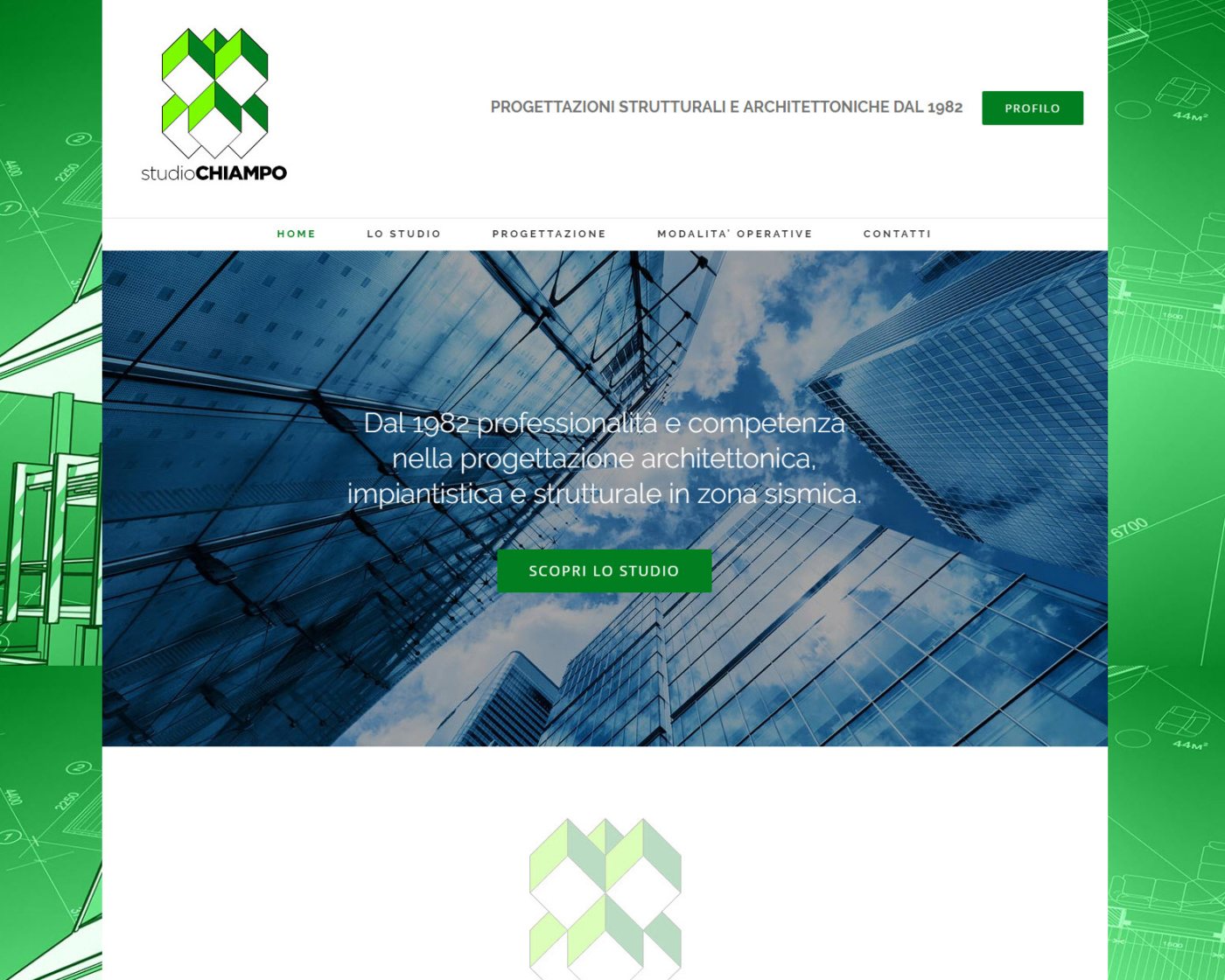 Home page del sito dello studio di progettazione Chiampo, realizzato in WordPress